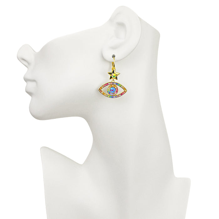 Angel Eye Leverback Earrings (Goldtone)