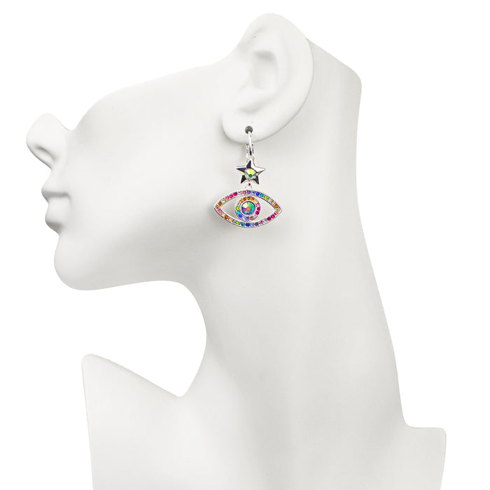 Angel Eye Leverback Earrings (Sterling Silvertone)