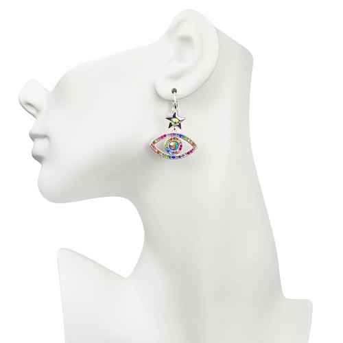 Angel Eye Leverback Earrings (Sterling Silvertone)