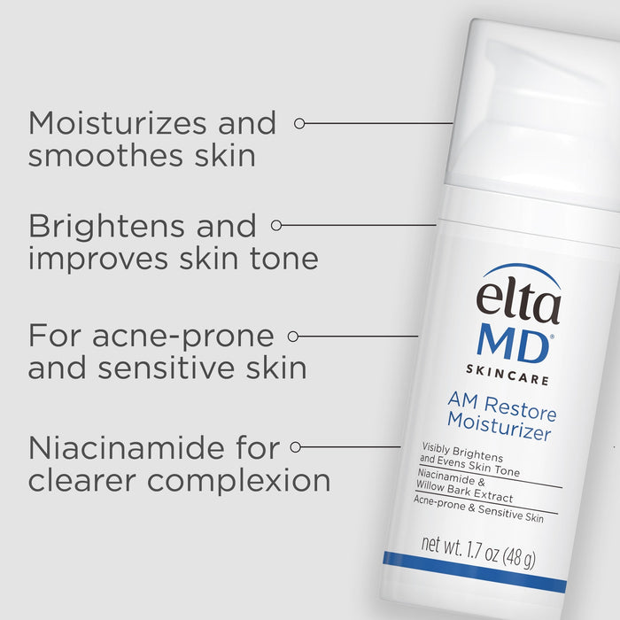Eleta MD skincare product with text highlighting its benefits on a light gray background