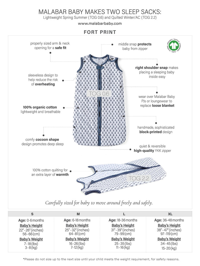 Baby Sleeping Bag Fort Blue Print - TOG 2.2 (Quilted)