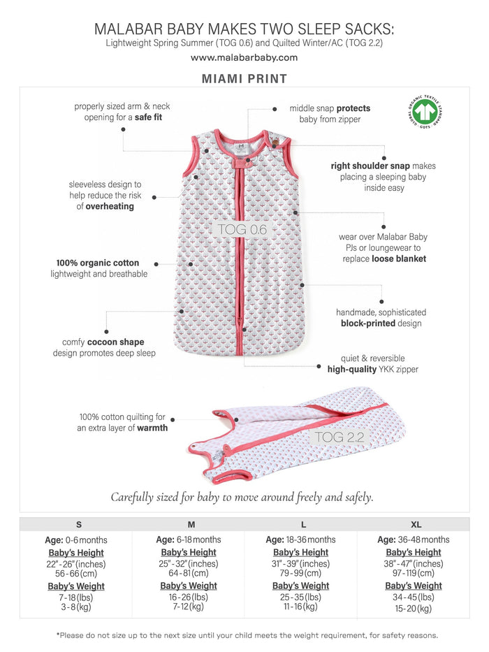 Baby Sleeping Bag Miami Print - TOG 0.6 (Lightweight)