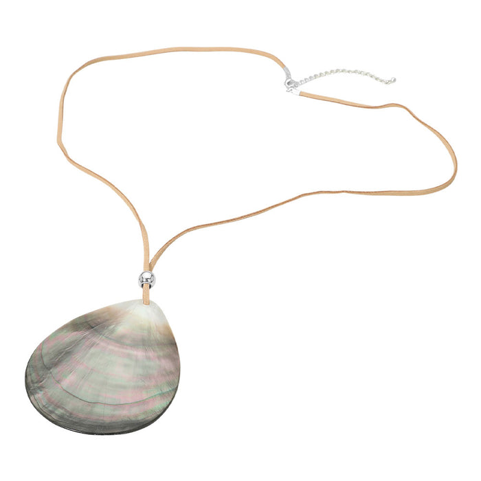 Beach Beauty Abalone Teardrop Pendant Necklace (Silvertone)