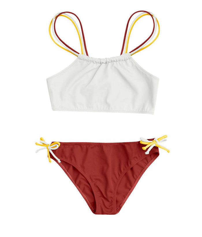 Bow Detail Bikini in Terracotta, Ivory, and Sicilian Yellow
