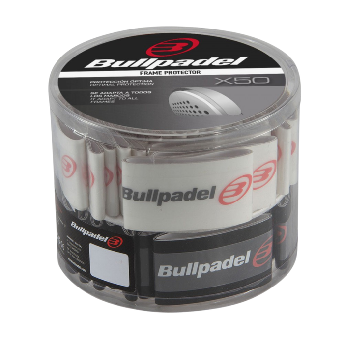 Tambour de protecteur de cadre noir Bullpadel contenant 50 protecteurs de cadre - Esprit Padel Shop