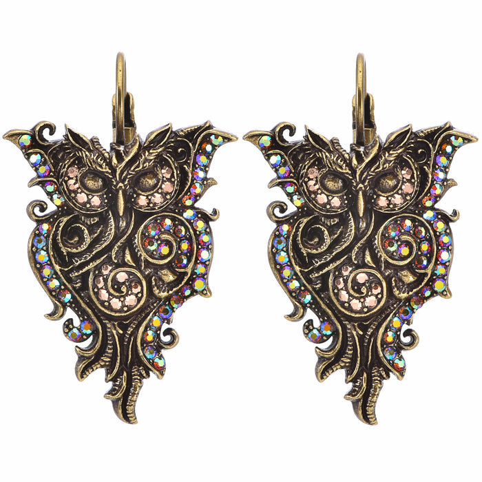 Brianna Bronze Beauty Owl Leverback Earrings (Brass Ox)