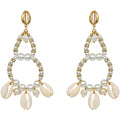 By The Sea Cowrie & Pearl Pierced Earrings (Goldtone)