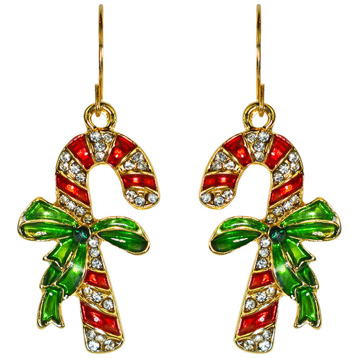 Candy Cane Christmas French Wire Earrings (Goldtone)