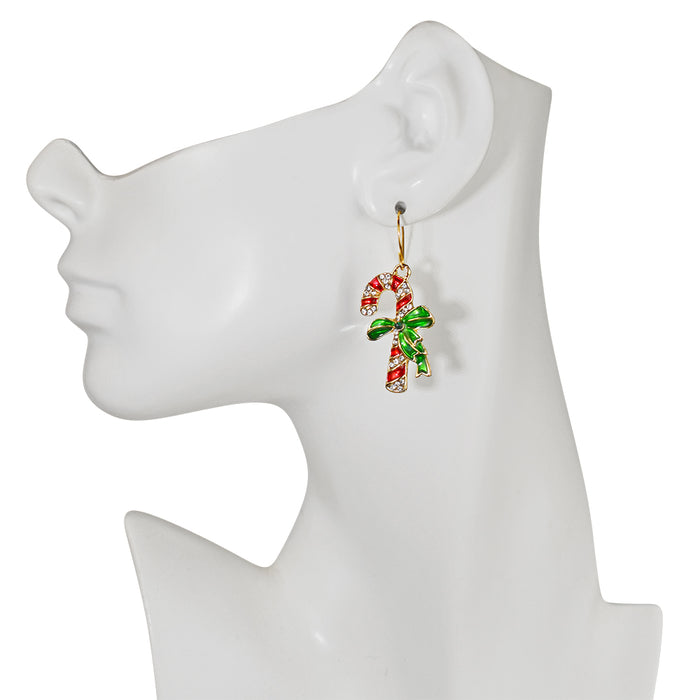 Candy Cane Christmas French Wire Earrings (Goldtone)