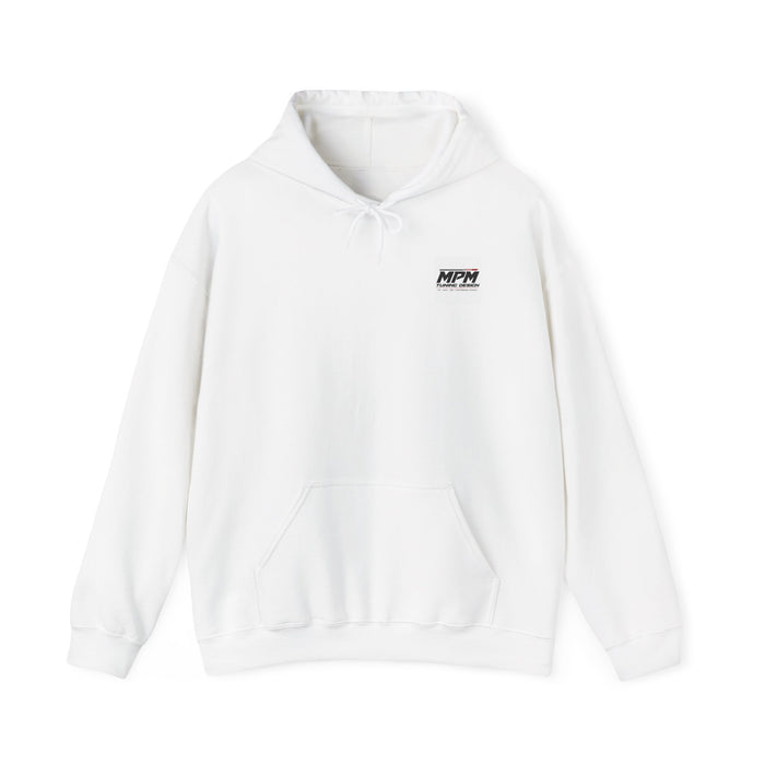 Car Parts Hoodie — Stacked Wheels & Engine Graphic Sweatshirt | MPM Tuning Design