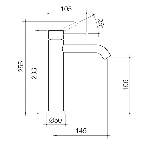 Caroma Liano II Mid Tower Basin Mixer Technical Drawing - The Blue Space