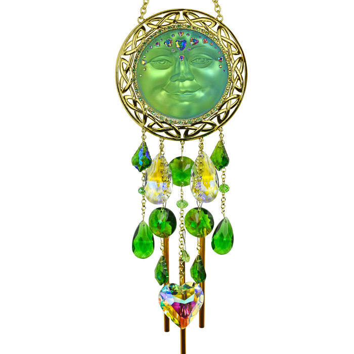 Celtic Knot Sweetheart 88mm Seaview Moon Wind Chime (Goldtone/Mystic Green)