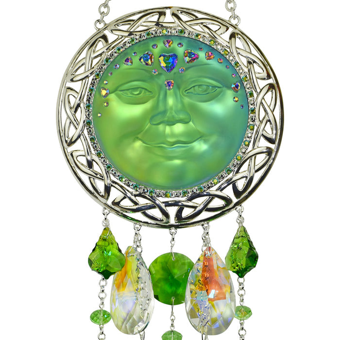 Celtic Knot Sweetheart 88mm Seaview Moon Wind Chime (Sterling Silvertone/Mystic Green)