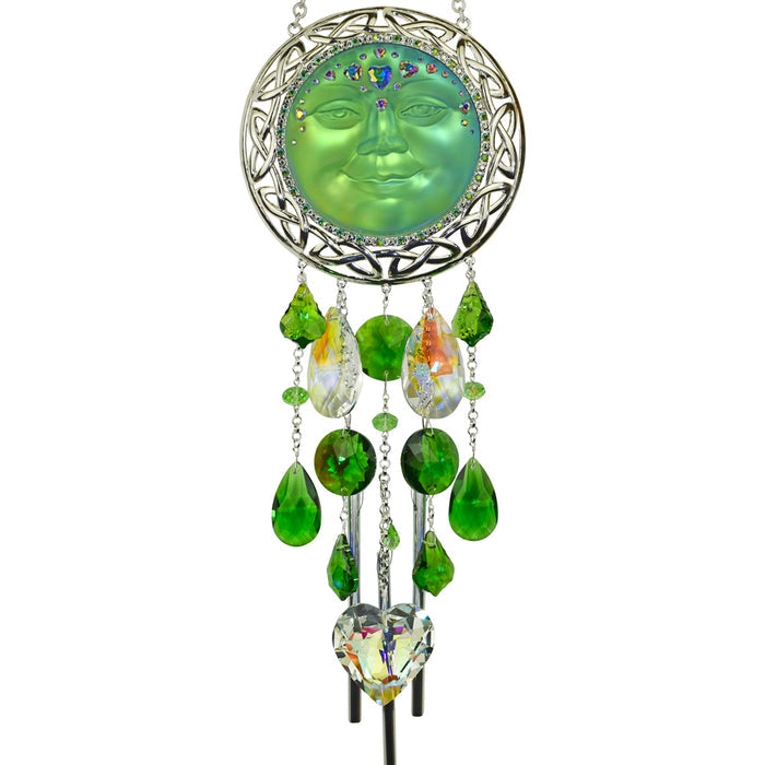 Celtic Knot Sweetheart 88mm Seaview Moon Wind Chime (Sterling Silvertone/Mystic Green)