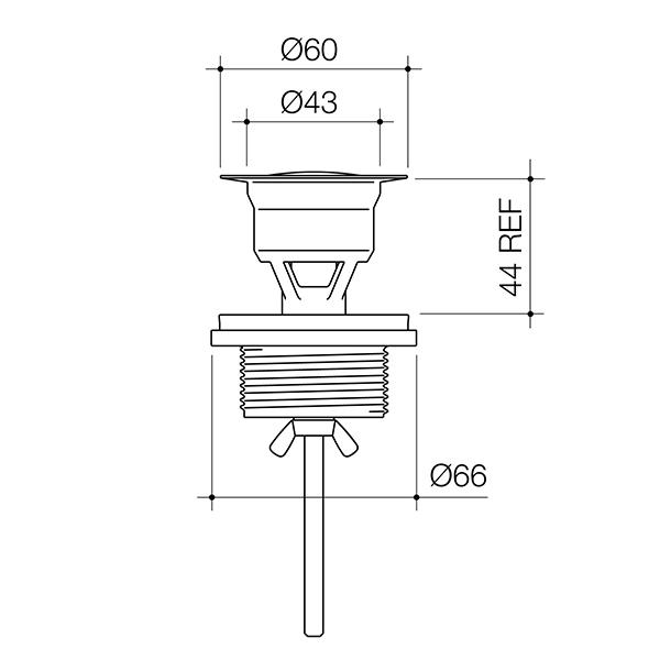 Technical Drawing - Clark Basin Pop Up Plug and Waste - Chrome