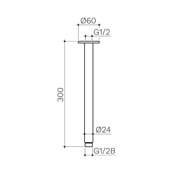 Technical Drawing: Clark Ceiling Arm 300mm