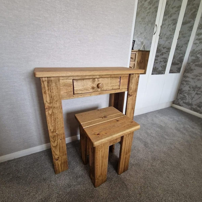 Corner Nook Desk & Stool | Handmade Rustic Wooden Desk Set | Three Skulls Furniture