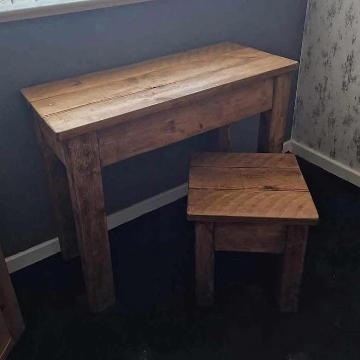 Corner Nook Desk & Stool | Handmade Rustic Wooden Desk Set | Three Skulls Furniture