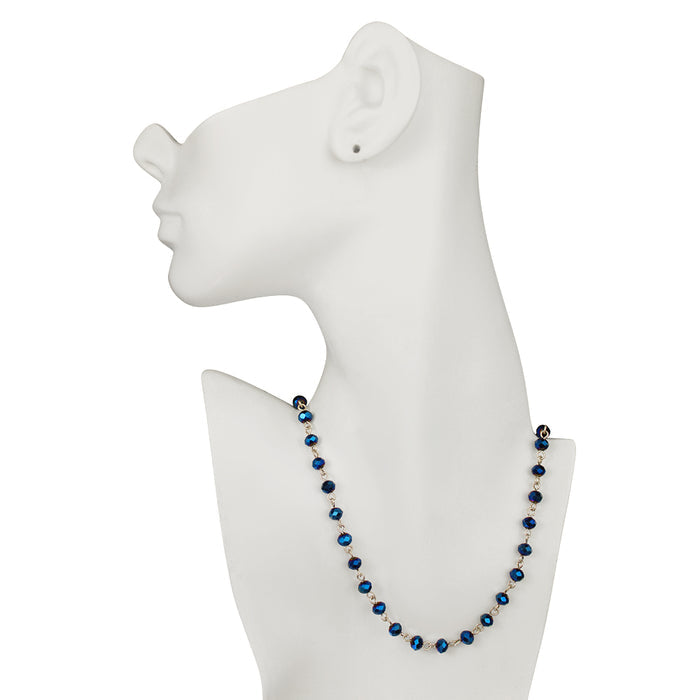 Cosmic Crystal 6mm Beaded Necklace (Silver Ox/Cosmic Blue)