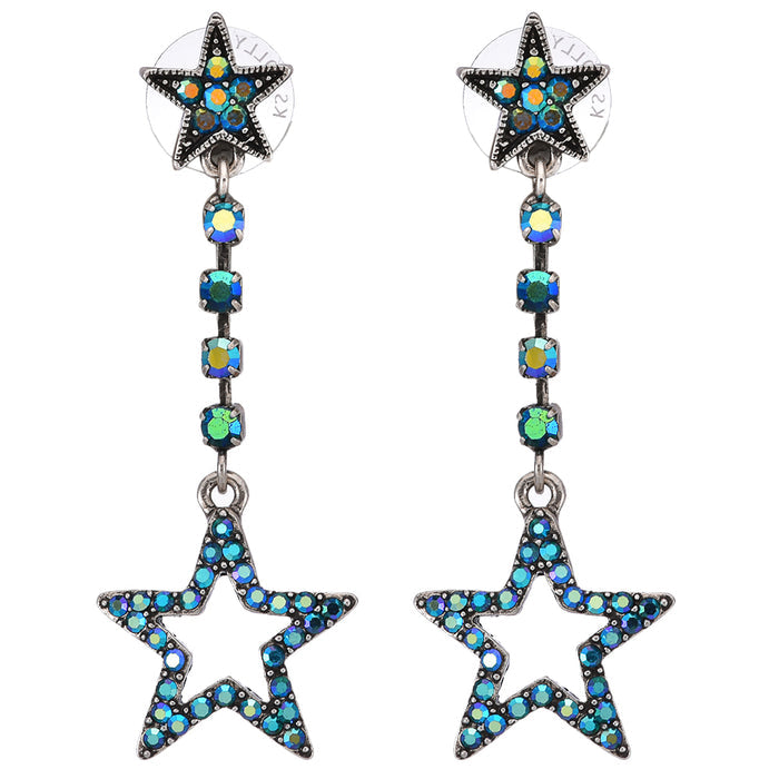 Cosmic Crystal Starlight Pierced Earrings (Silver Ox)