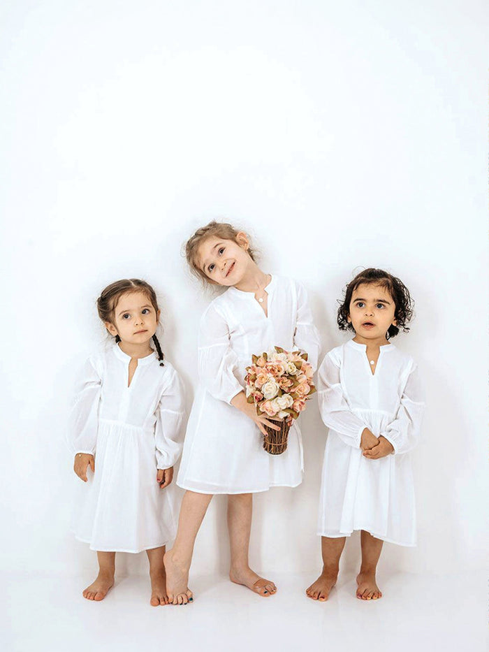 Cotton Kaftan Girl's Dress - White