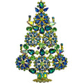Couture Blue Christmas Tree Pin Pendant (Goldtone/Blue)