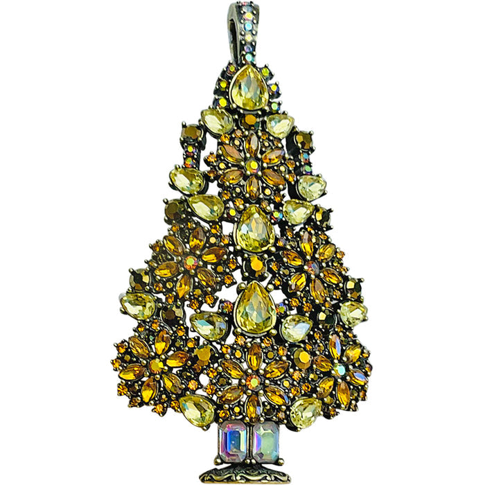 Couture Crystal Fairyland Tree Foldover Pendant (Brass Ox/Topaz)