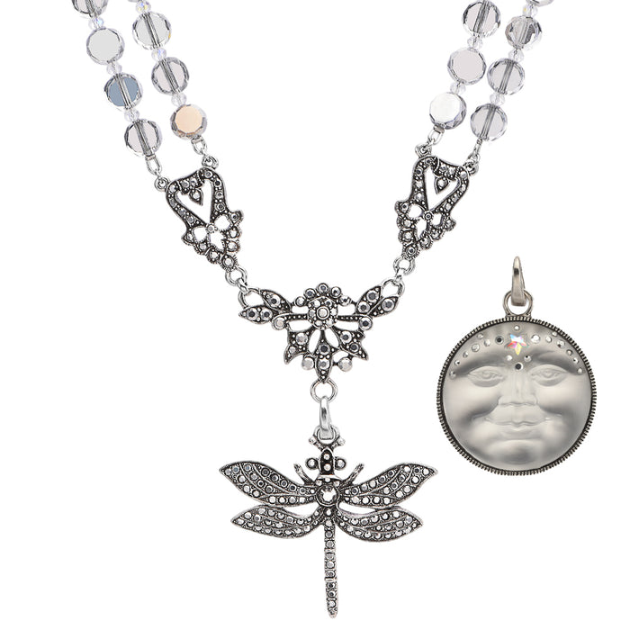 Couture Crystal Fantasia Dragonfly Necklace 3pc Set (Silver Ox/Silver Storm)
