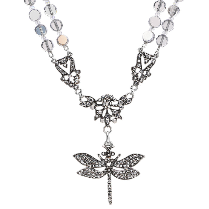 Couture Crystal Fantasia Dragonfly Necklace 3pc Set (Silver Ox/Silver Storm)