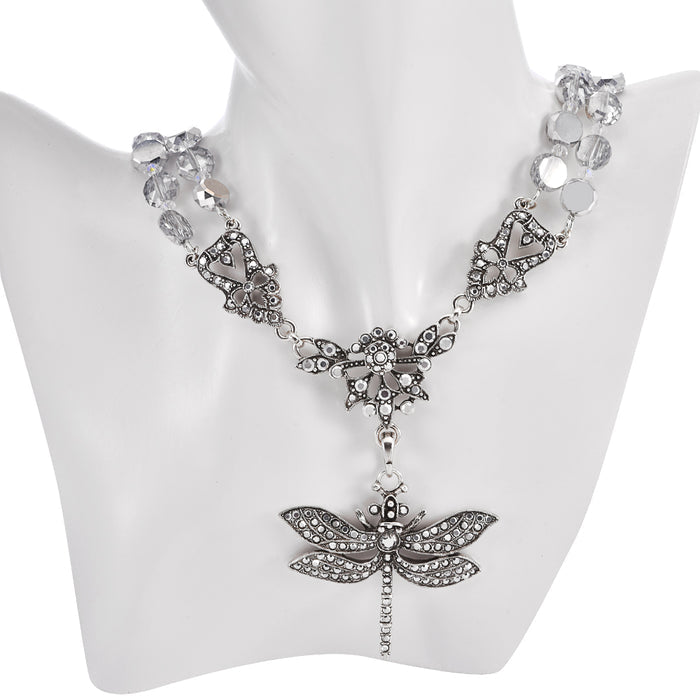 Couture Crystal Fantasia Dragonfly Necklace 3pc Set (Silver Ox/Silver Storm)