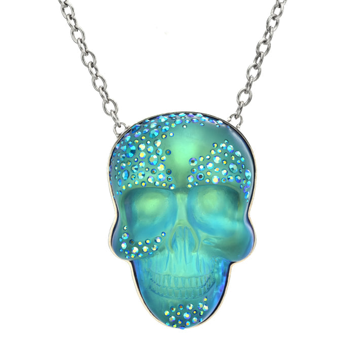 Couture Mystic Crystal Skull Ornament Necklace (Silver Ox/Mystic Blue Sphinx)
