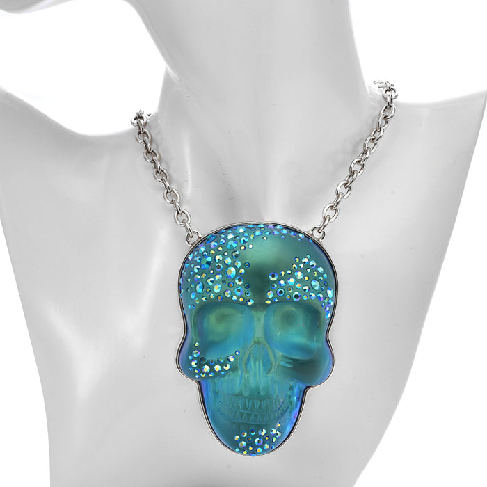 Couture Mystic Crystal Skull Ornament Necklace (Silver Ox/Mystic Blue Sphinx)