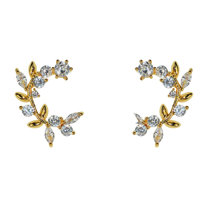 Crystal CZ Marquise Leaf Pierced Stud Earrings (Goldtone)