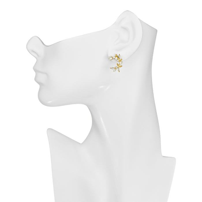 Crystal CZ Marquise Leaf Pierced Stud Earrings (Goldtone)