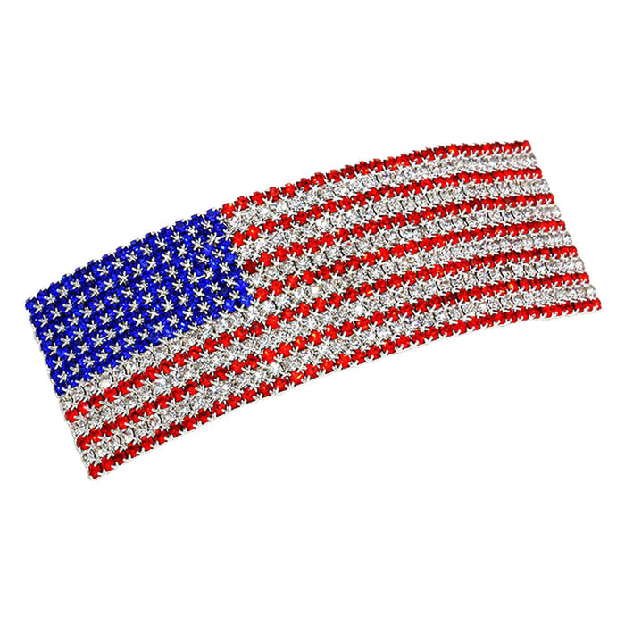 Crystal Freedom American Flag Barrette (Sterling Silvertone)