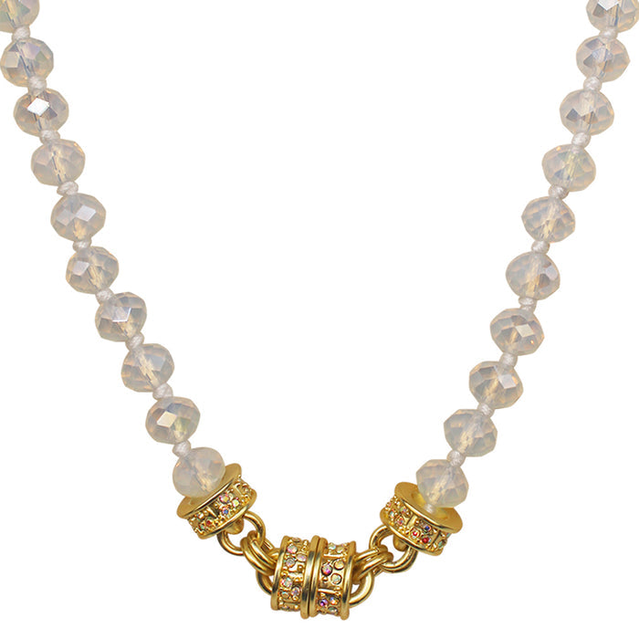 Crystal Goddess 8mm Beaded Interchangeable Magnetic Necklace (Goldtone/Cloud Opal)