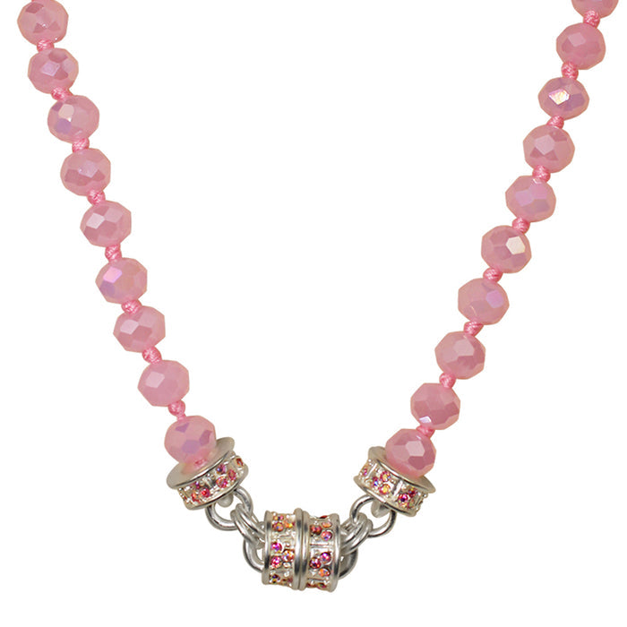 Crystal Goddess 8mm Beaded Interchangeable Magnetic Necklace (Sterling Silvertone/Pink Opal)