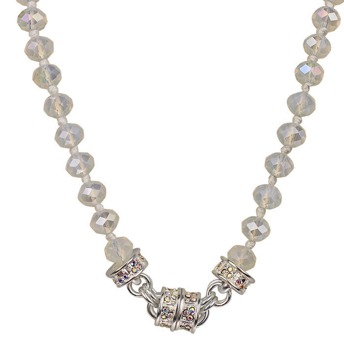 Crystal Goddess 8mm Beaded Interchangeable Magnetic Necklace (Sterling Silvertone/Cloud Opal)