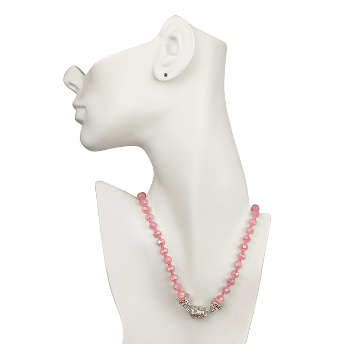 Crystal Goddess 8mm Beaded Interchangeable Magnetic Necklace (Sterling Silvertone/Pink Opal)