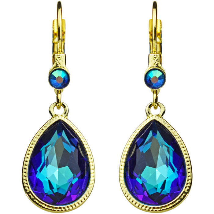 Crystal Mystic Teardrop Leverback Earrings (Goldtone/Blue Sphinx)