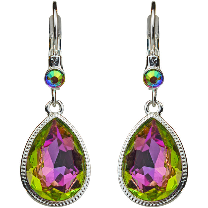 Crystal Mystic Teardrop Leverback Earrings (Sterling Silvertone/Iridis Pink)