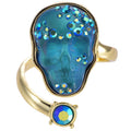 Crystal Skull Adjustable Ring (Goldtone/Mystic Blue Sphinx)