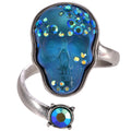 Crystal Skull Adjustable Ring (Silver Ox/Mystic Blue Sphinx)