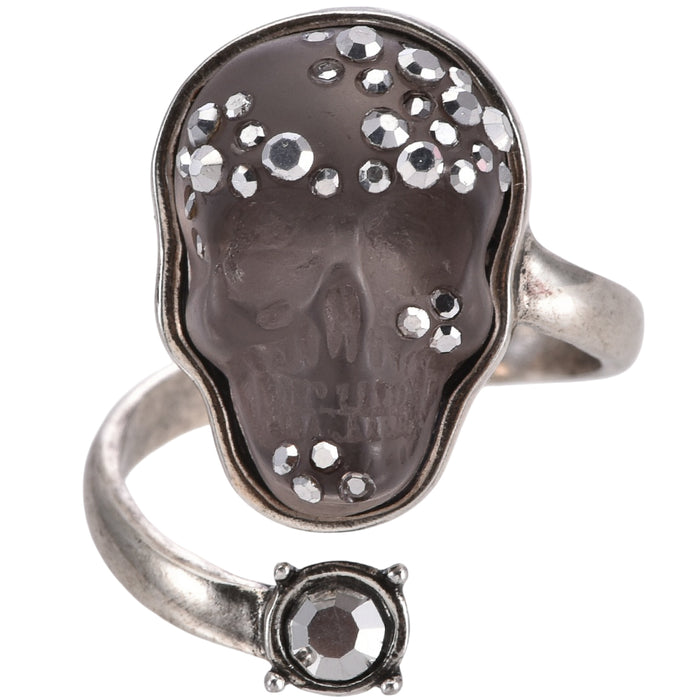 Crystal Skull Adjustable Ring (Silver Ox/Stormy Grey)
