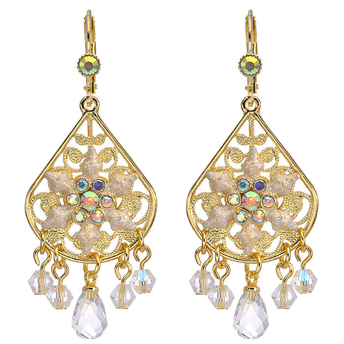 Crystal Snowflake Chandelier Leverback Earrings (Goldtone)