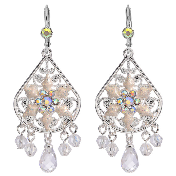 Crystal Snowflake Chandelier Leverback Earrings (Sterling Silvertone)