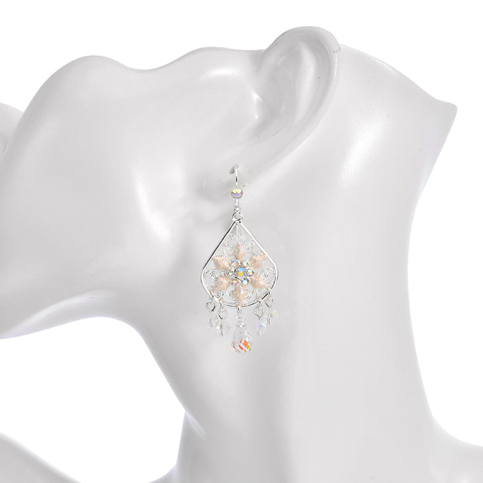 Crystal Snowflake Chandelier Leverback Earrings (Sterling Silvertone)