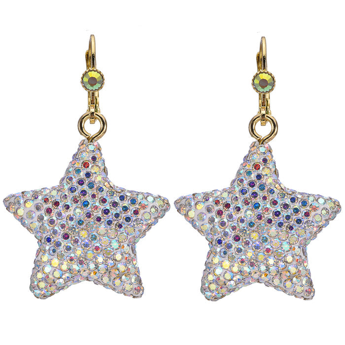 Crystalized 27mm Star Leverback Earrings (Goldtone)