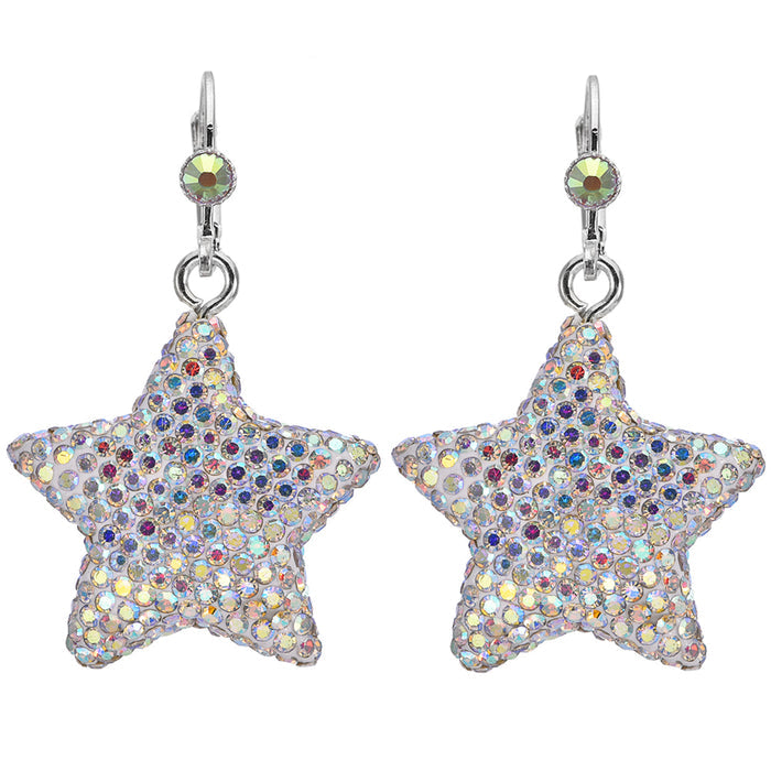 Crystalized 27mm Star Leverback Earrings (Sterling Silvertone)