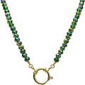 Crystalized 6mm Beaded Sailor Clasp 18" Charm Necklace (Goldtone/Emerald AB)